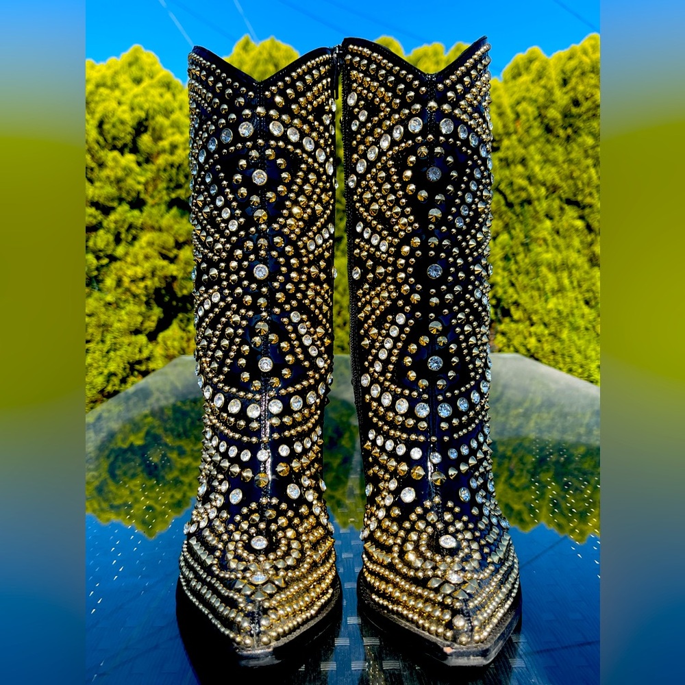 Jeffrey Campbell Rhinestone Studded Cowgirl Boots size 38M (7.5M).